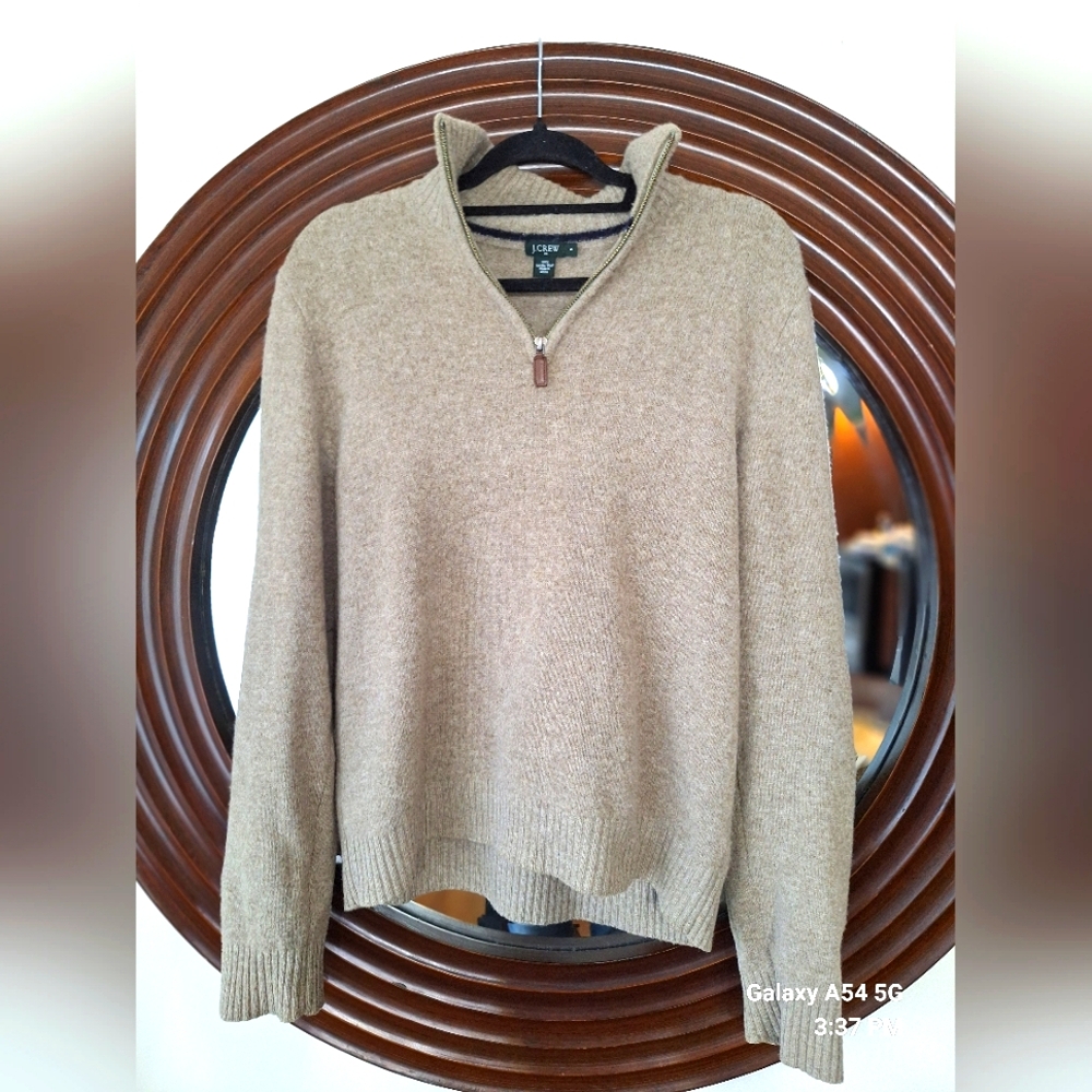 J. Crew Lambswool Beige Half-Zip Sweater Mens Small